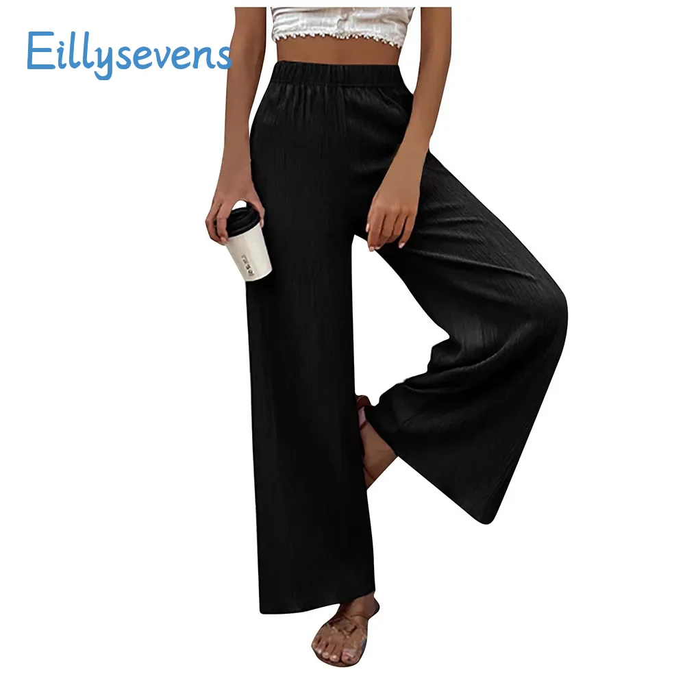 

Ladies Casual Cotton And Linen Pants Fashionable Comfortable Loose Cool Breathable Trousers Elastic High Waist Wide Leg Pants