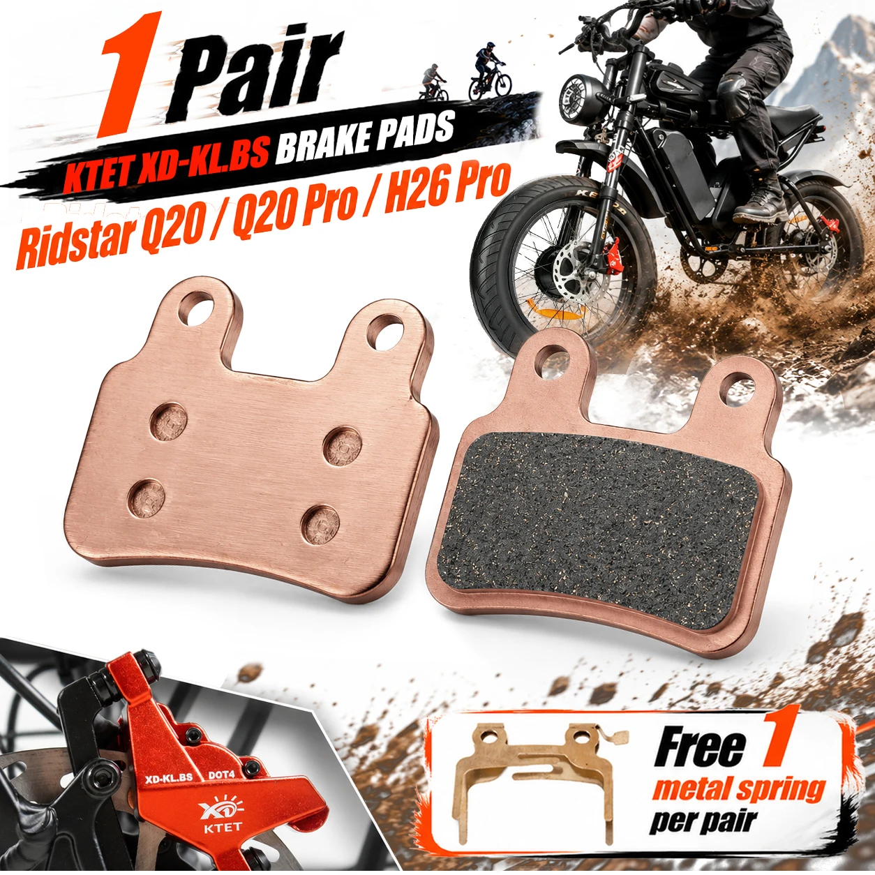 Ridstar Q20 Q20 Pro H26 Pro Ebike Brake Pads Semi-Metal, Fit XD/XOD Brake Calipers Replacement