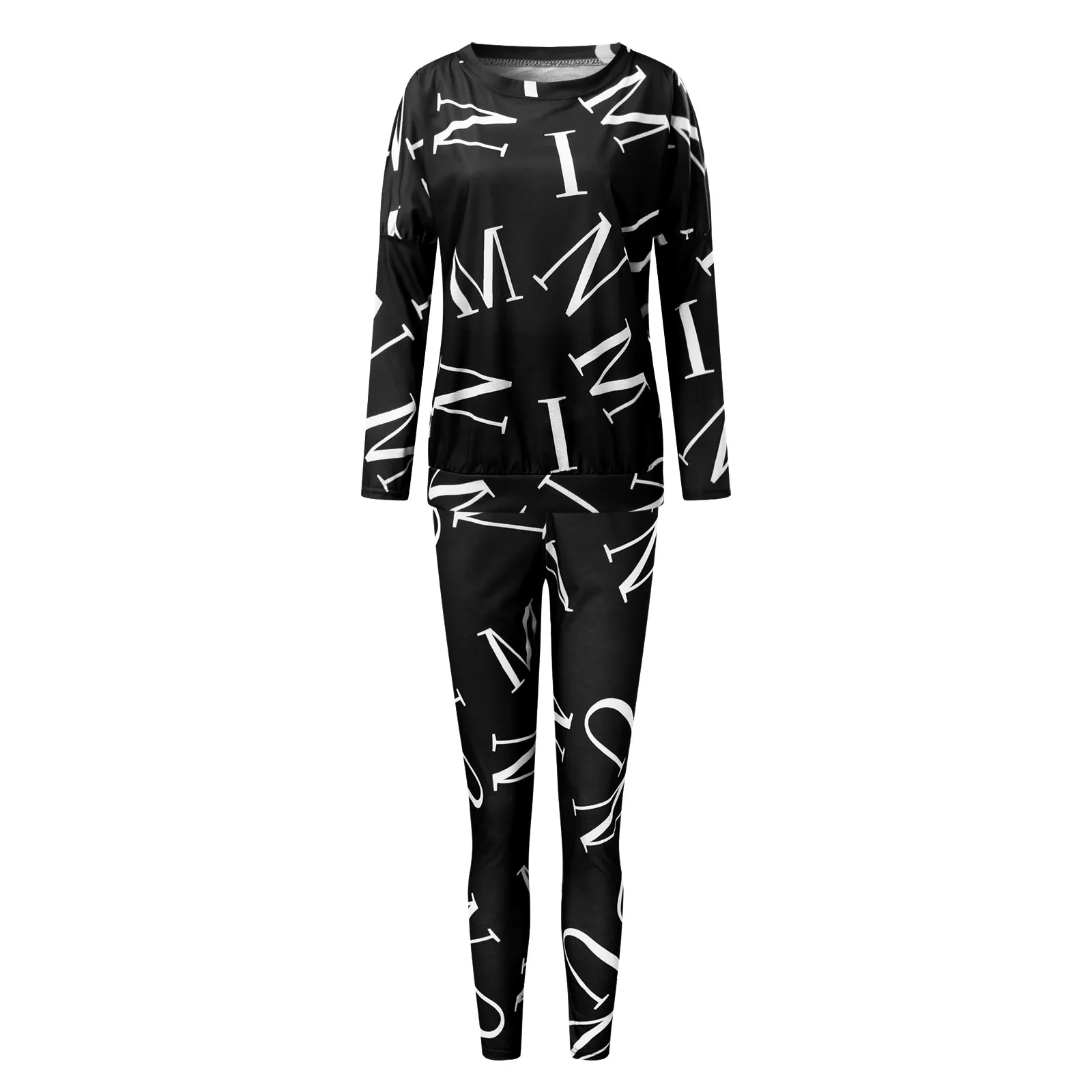 Women\'s Casual Fashion Letters Printed Bat Sleeve Long Pants Leisure Sports Suit Casual Loose Versatile Two Piece Set Outfit