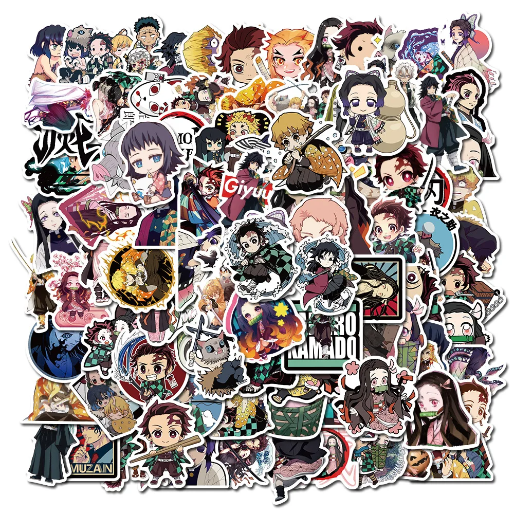 100pcs Demon Slayer Anime Stickers Waterproof Phone Case Cute Sticker Pack Laptop Skin Kawaii Packaging Art Supplies Stationery