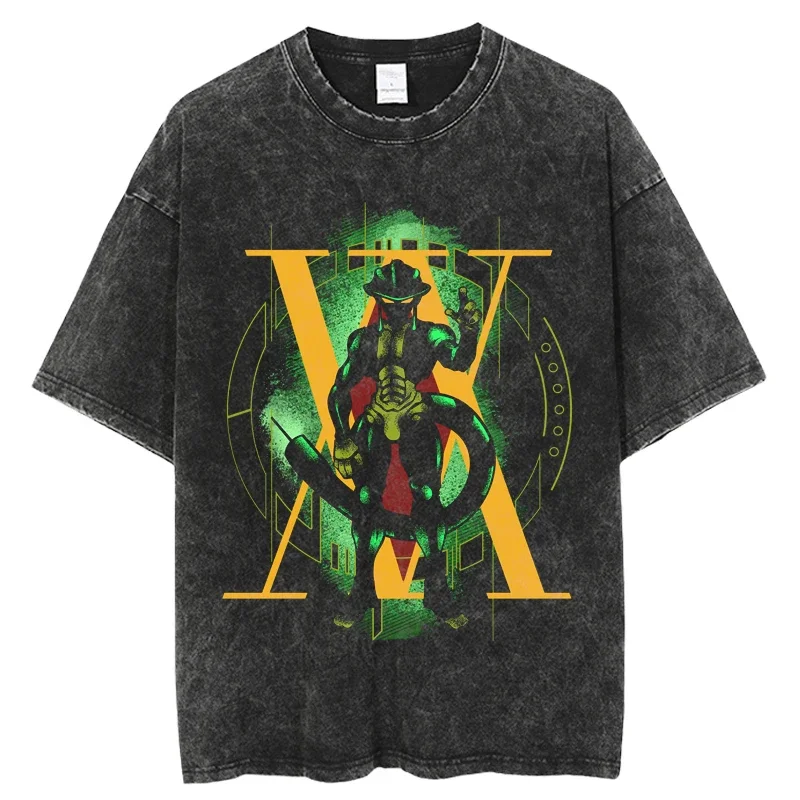 Punk Anime Hunter x Hunter Washed T-shirts Mens Clothing Graphic Manga Harajuku Tees Unisex Summer Top Male Streetwear