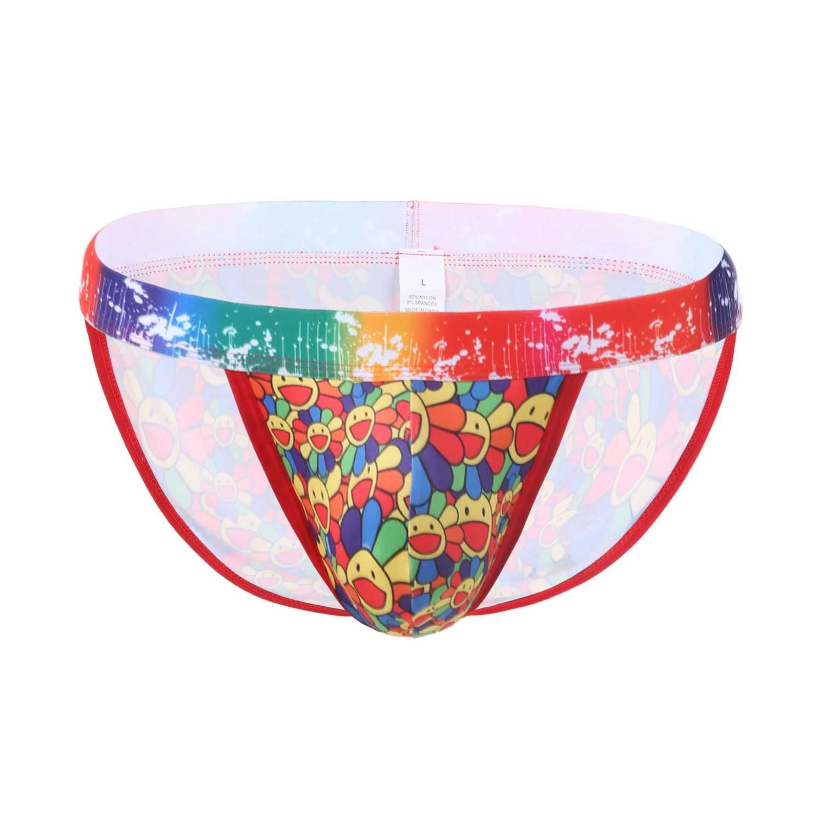 

Men Sports Panties Bulge Pouch Breathable Wide Waistband Athletic Fitness Underpants High-cut Briefs Sunflower Printed Underwear