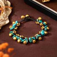 1Pc Bohemian style turquoise bell bracelet, copper plated with real gold