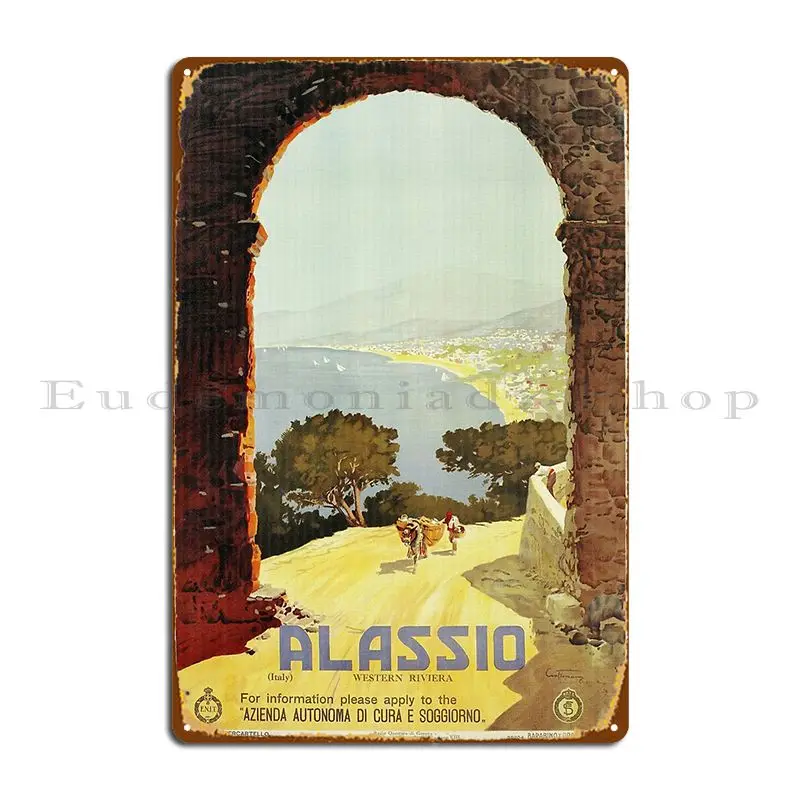 Vintage 1920s Alassio Italian Travel Advertising Metal Sign Poster Garage Party Club Party Home Designing Tin Sign Poster