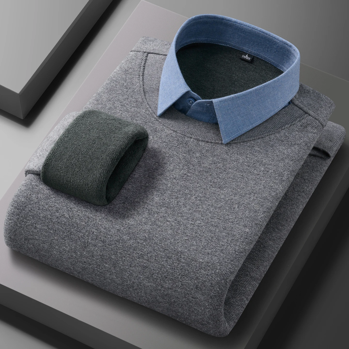 

Мужские повседневные рубашки-близнецы, свитера, новая осенняя мужская верхняя одежда, вязаные пуловеры, мужские флисовые теплые поддельные свитера из двух предметов, деловые