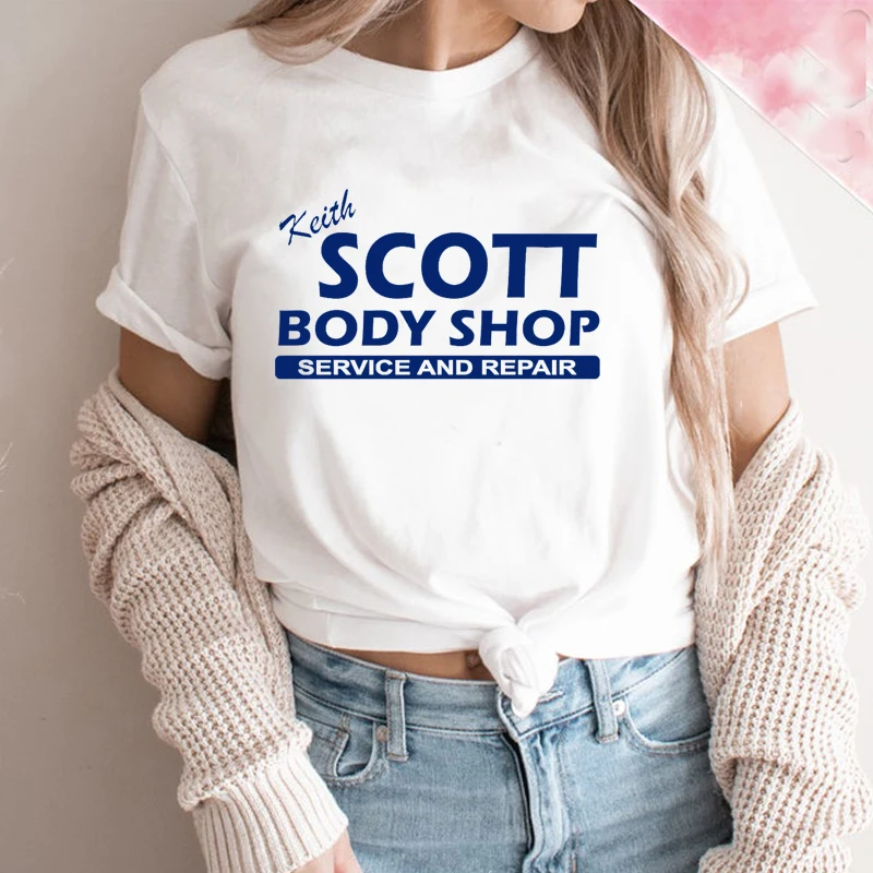 Keith Scott Body Shop Service and Repair Vintage Graphic T Shirts Women Cotton Trendy Gray Colour T-shirt One Tree Hill Tshirts