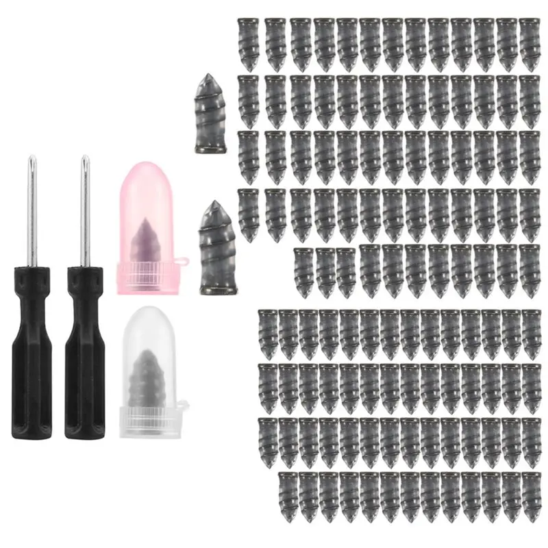 A98M Tire Repair Rubber Plug Kit 120 PCS For Car Motorcycle With 2 Screwdriver Type Reliable Tyre Replacement Tool