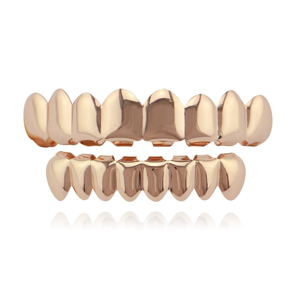 18k Electroplated Smooth Upper and Lower 8 Hip-Hop Braces Grills Unisex Halloween Dentures