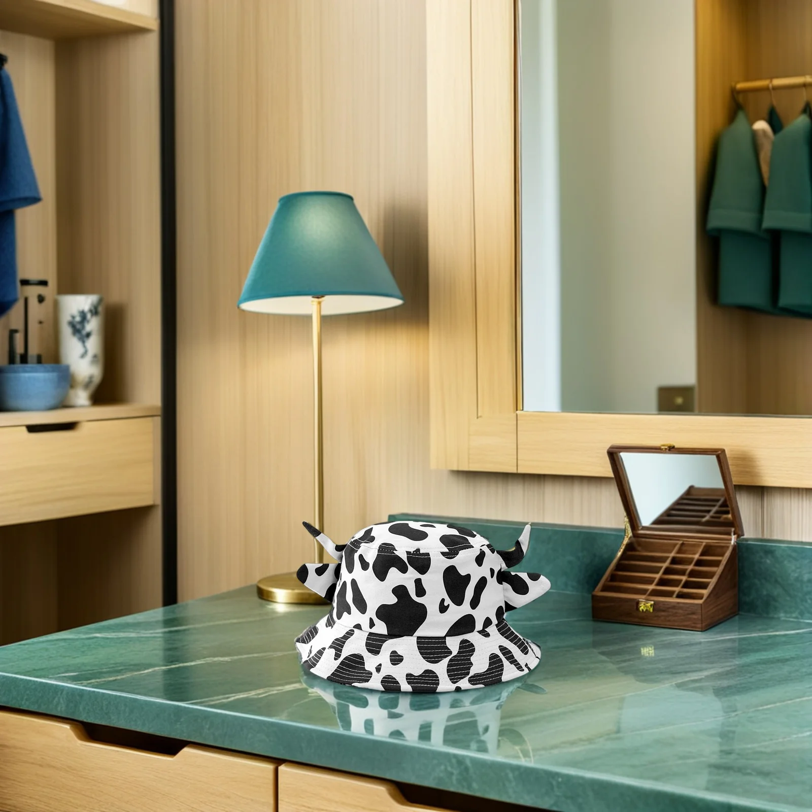 

1Pcs Cow Prints Bucket Hat Cotton Fisherman Cap Wide Brim Uv Protection Summer Sun Hat Cute Horns Outdoor Casual for Women