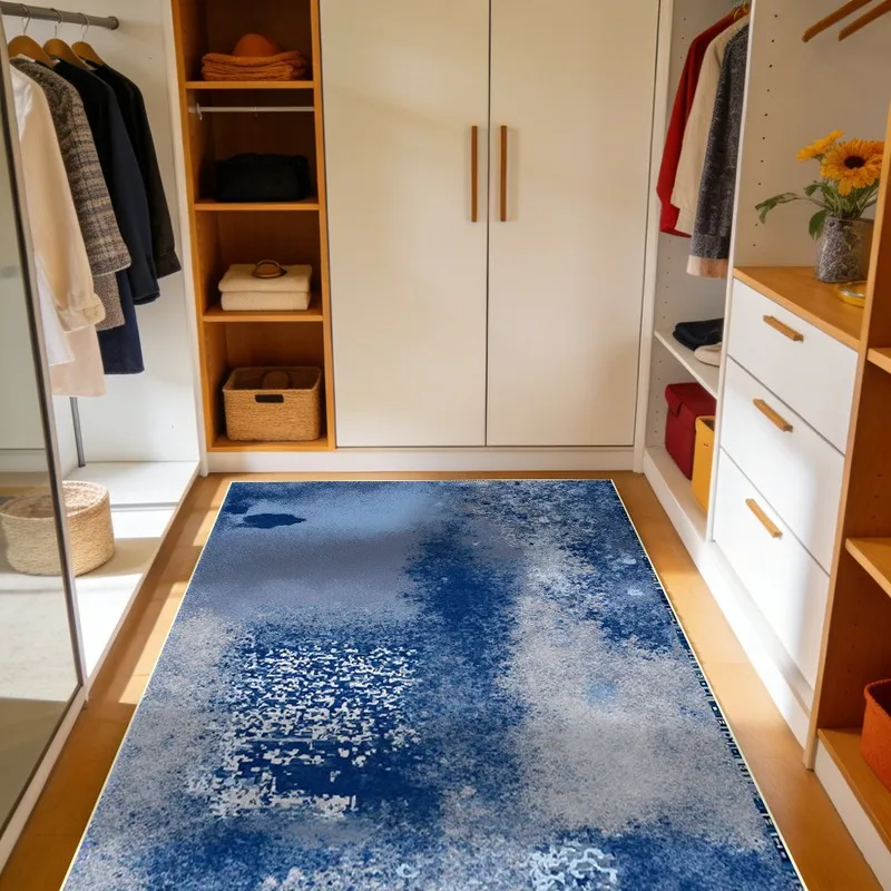 Modern Navy Blue Abstract Area Rug Minimalist Ink Painting Design For Bedroom Living Room Home Decor