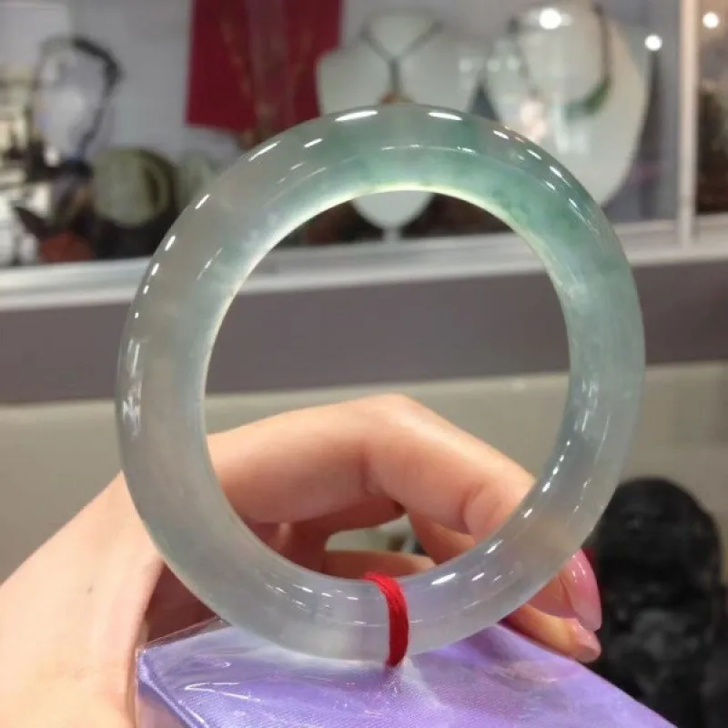 , old mine glass type, high ice with floral patterns, round white moonlight jadeite bracelet, suitable for gifti