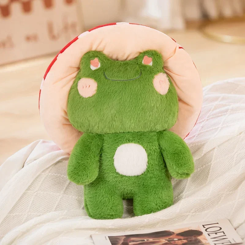 Juguete de peluche creativo de rana y seta, ranas solitarios, juguete de peluche, muñeca curativa encantadora, almohada suave Kawaii para niñas, regalo para niños