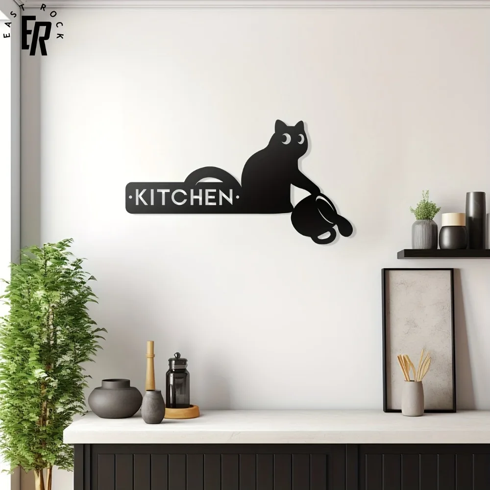 CIFBUY Metal Wall Art Cat Spilling Coffee Sign Funny Kitchen Door Decor Indoor Home Hanging Ornament Wall Plaque Gift