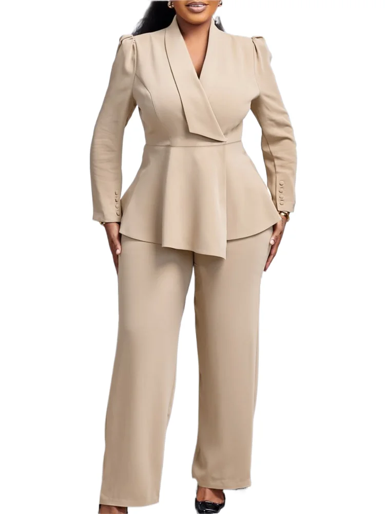 

Women Two Pieces Set Elegant Long Sleeves Tops High Waist Pants Trousers Office Ladies Work Wear Business Suit New Commuting Set