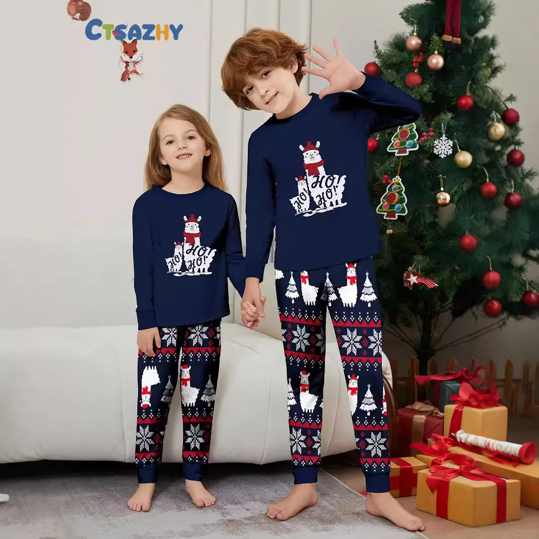 

Navy Blue Cartoon Print Family matching parent-child Set, Christmas Dad / Mom / Children cotton long-sleeved pajamas