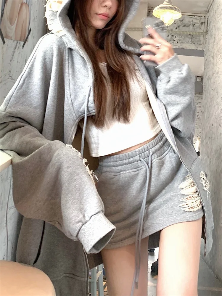 Nofat Spicy Girl Lazy Rebel Heavyweight Loose Cardigan Sweatshirt Set Women's Wrap Hip Skirt Two-Piece Set Casual Fashion image 5
