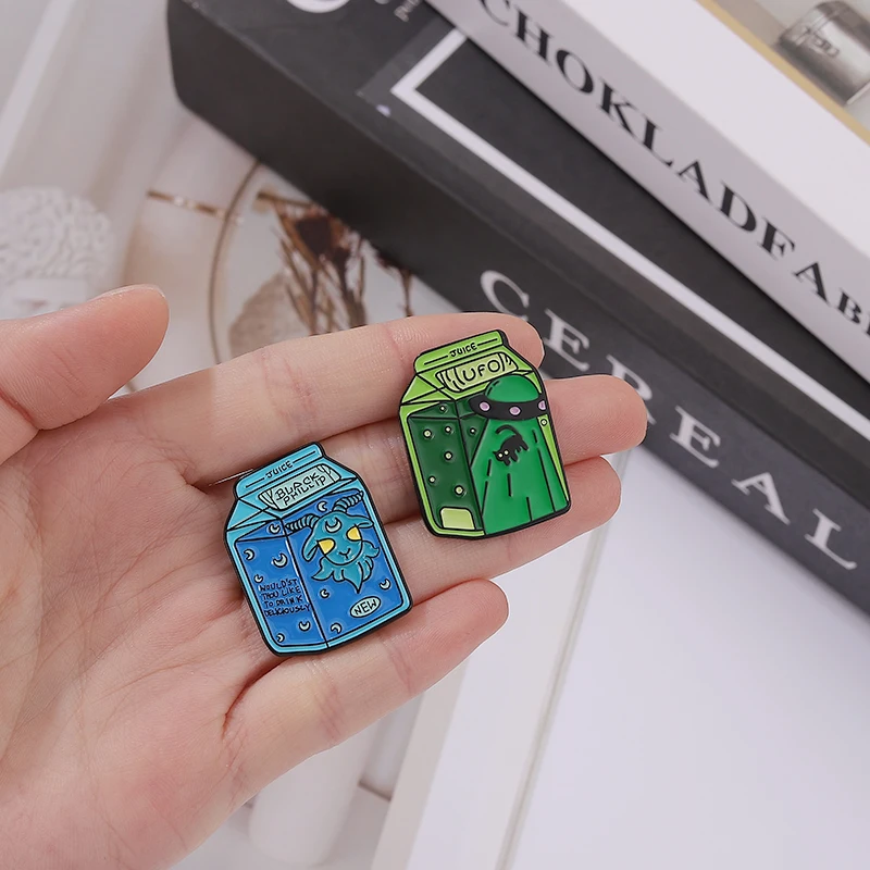 Pin Custom Alien Witch Cat Bat Satan Brooch Lapel Badge Universe Drink Jewelry Gift for Kids Friends Space Milk Enamel image 5