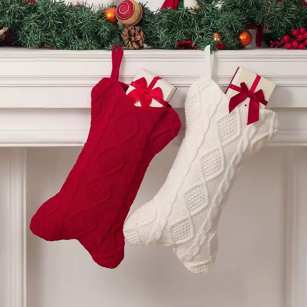 

2025 Creative Bone Shaped Xmas Stockings for Home Office Decorations Cute Novelty Socks Gift Bags Christmas Presents Wrap Bag