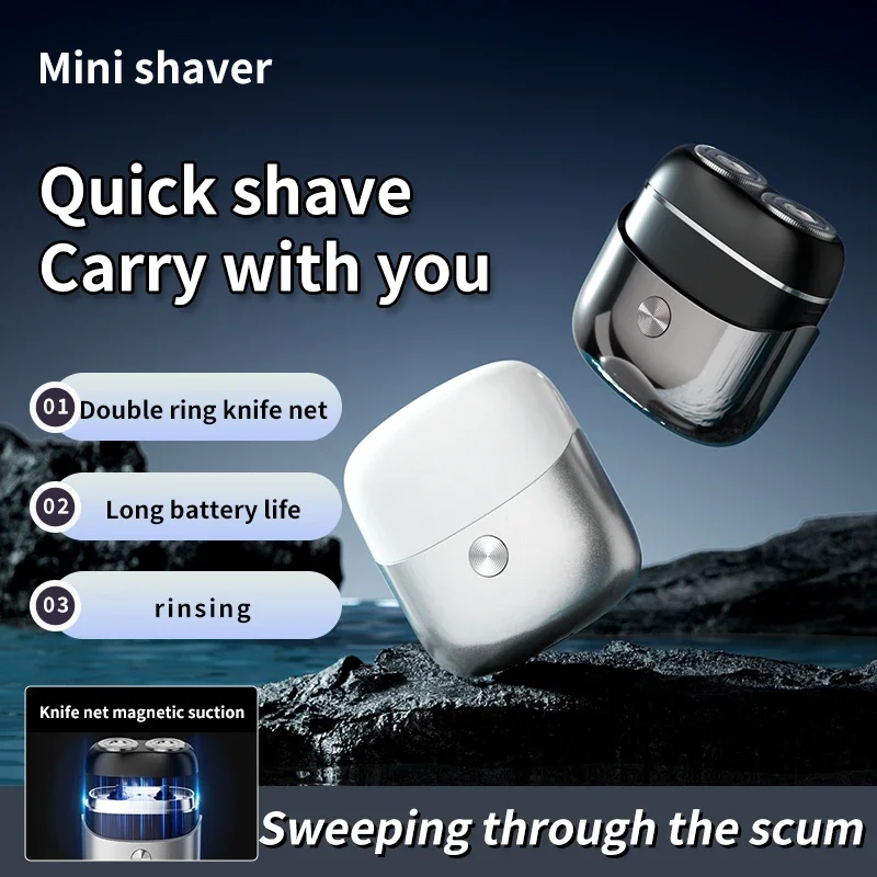 Portable Double Head Mini Electric Shaver Rotating Design Electric Powered Beard Razor Magnetic Head Shaving Machine For Men