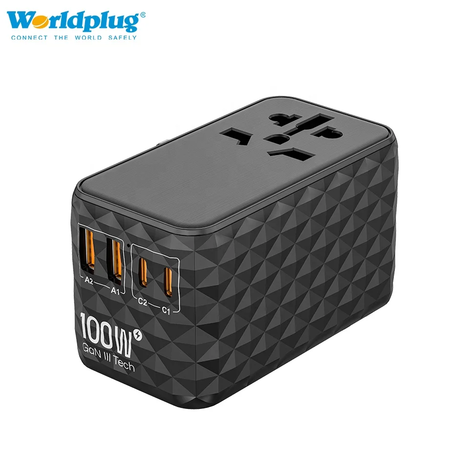 Dual USB Type-C Multi Plug Power Adaptor GaN PD 100W Travel Adapter Universal Power Chargers & Adapters