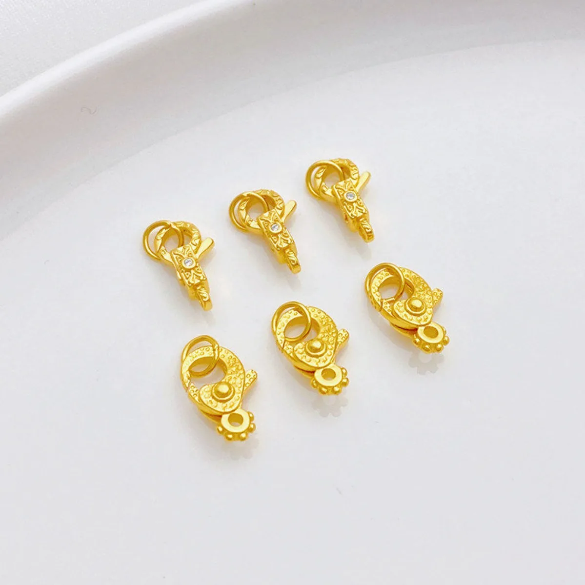 18K Matte Gold Inlaid Zircon Single‑Ring Buckle Lobster Clasp Spring Clasp DIY Findings for Bracelet End Buckle Jewelry Making