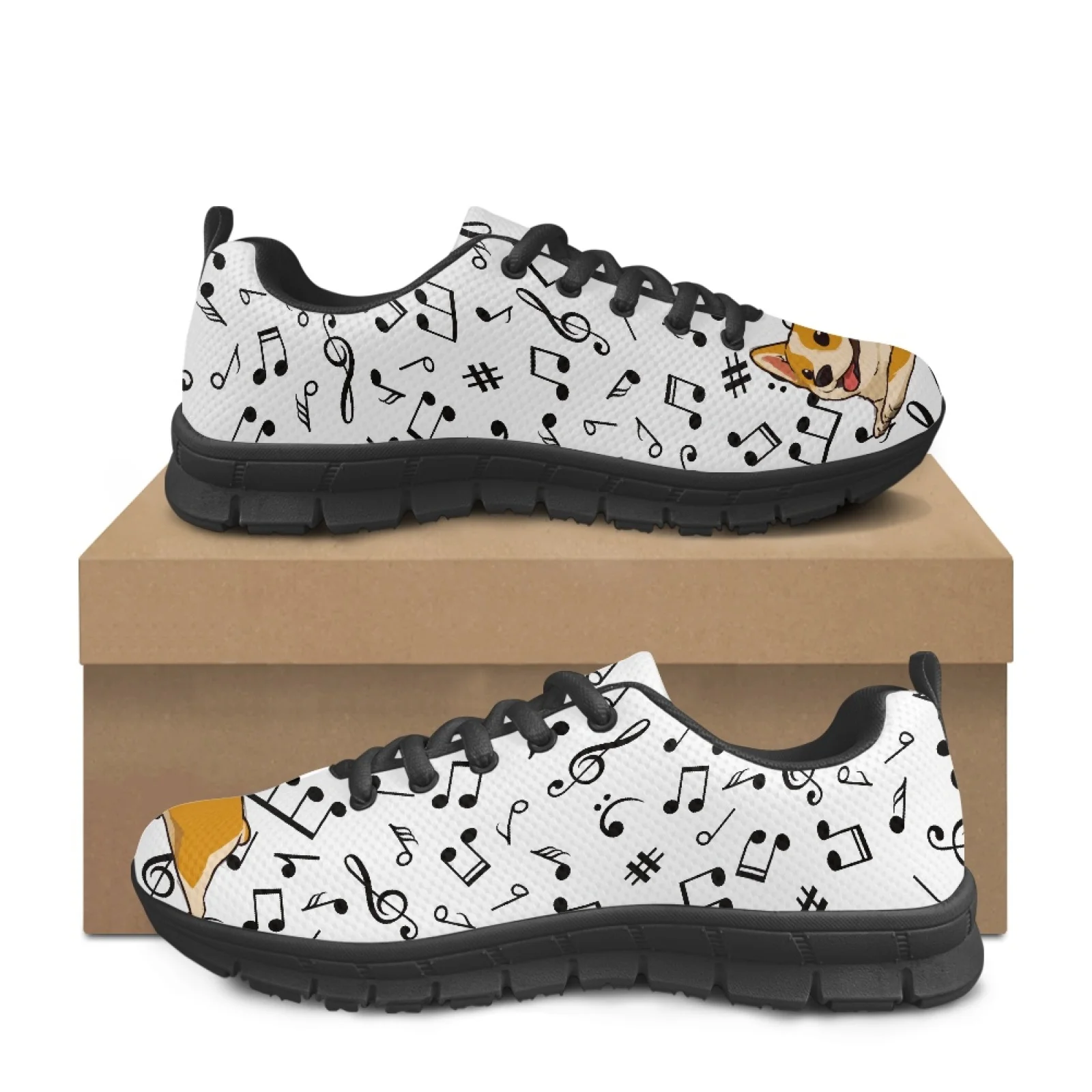 Coloranimal Corgi Music Notes Men Comfortable Sport Trainers for Gym and Work Non-Slip Sole Comfortable Work Shoes for Outdoor