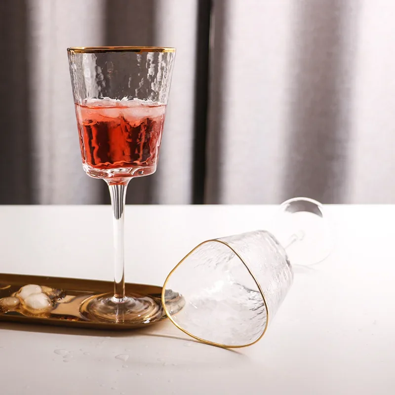 Creative Hammer Golden Edge Crystal Wine Glass, Champagne Glass, European Goblet, Red Wine Glass, Bar Glassware, Cocktail