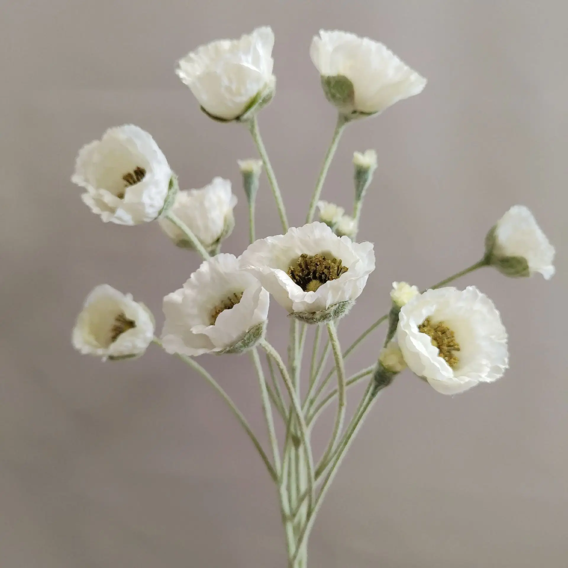 5 Stück künstliche beflockte Mohnblumen für Heimdekoration, Seidenmohn, Brautstrauß, Hochzeitsdekoration, Party, künstliche Blumenarrangements – Detail 1