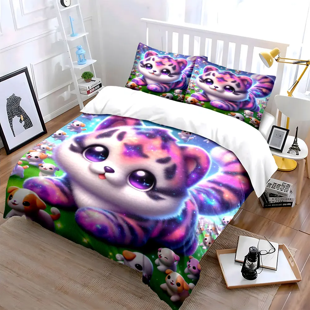 Cute colorful animals with puppies Printed Duvet Cover Set1 Duvet Cover+2 PillowcaseMulti Size Bedroom Bedding Decor