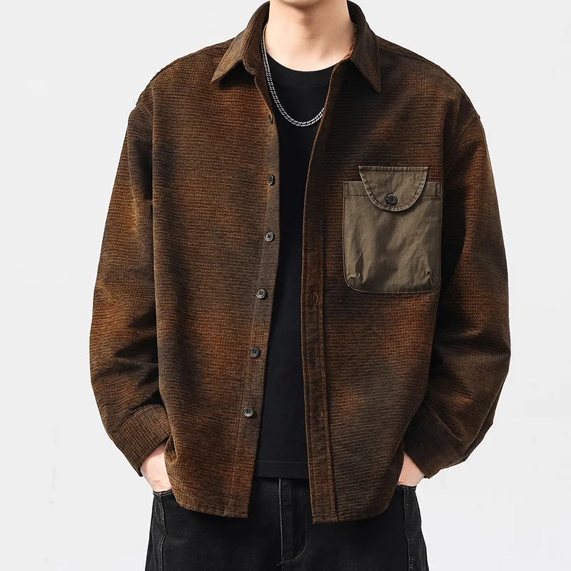 

Plus Size Cargo Shirt Men Streetwear Fashion Loose Casual Long Sleeve Oversize Shirts Cardigan Blouses Coat