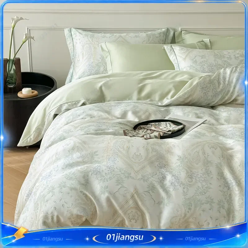Light Luxury Double Sided Tencel Bedding Set 100% Lyocell Duvet Cover Sheet Pillowcase American Pastoral Style Spring Summer