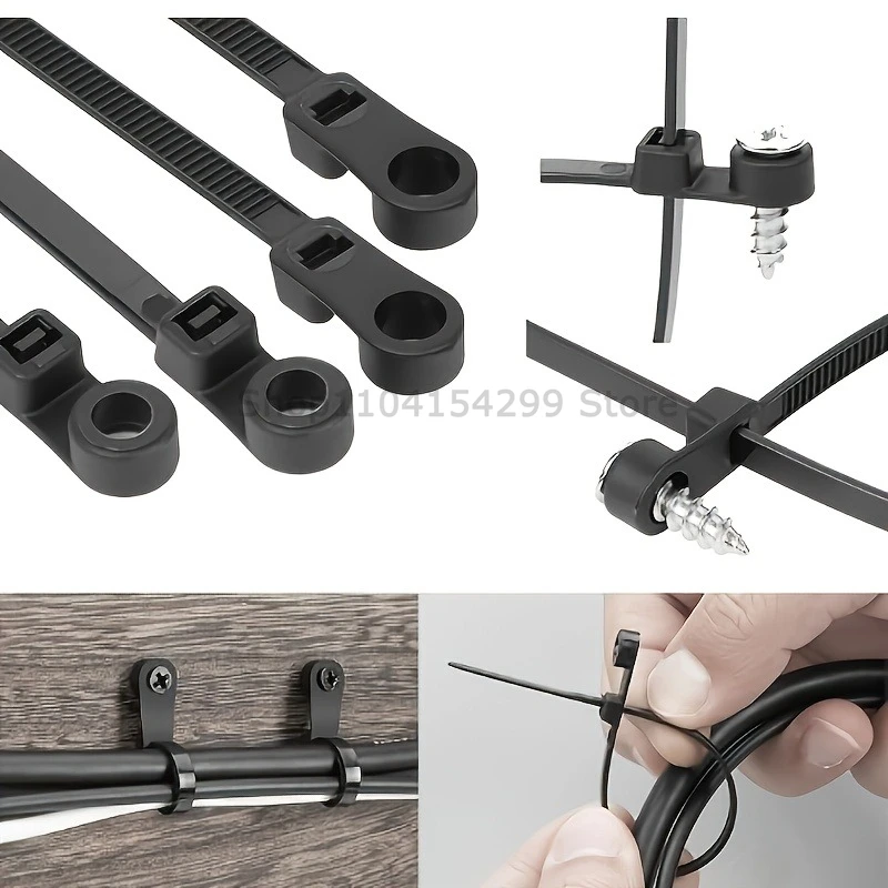 100-1000PCS Screw Hole Cable Ties Nylon Cable Ties Reusable Fixed Self-locking Cord Ties Straps Fastening Loop Office Organizer