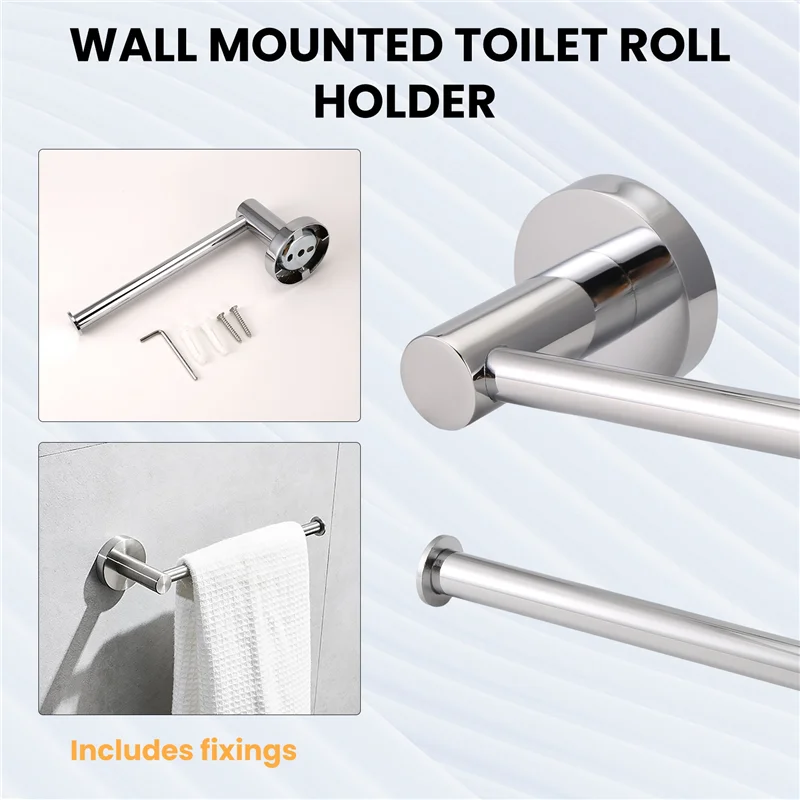 

Wall Mounted Toilet Roll Holder Polished Chrome Stainless Steel Bathroom Kitchen Paper Towel Dispenser Tissue Roll Hanger-New