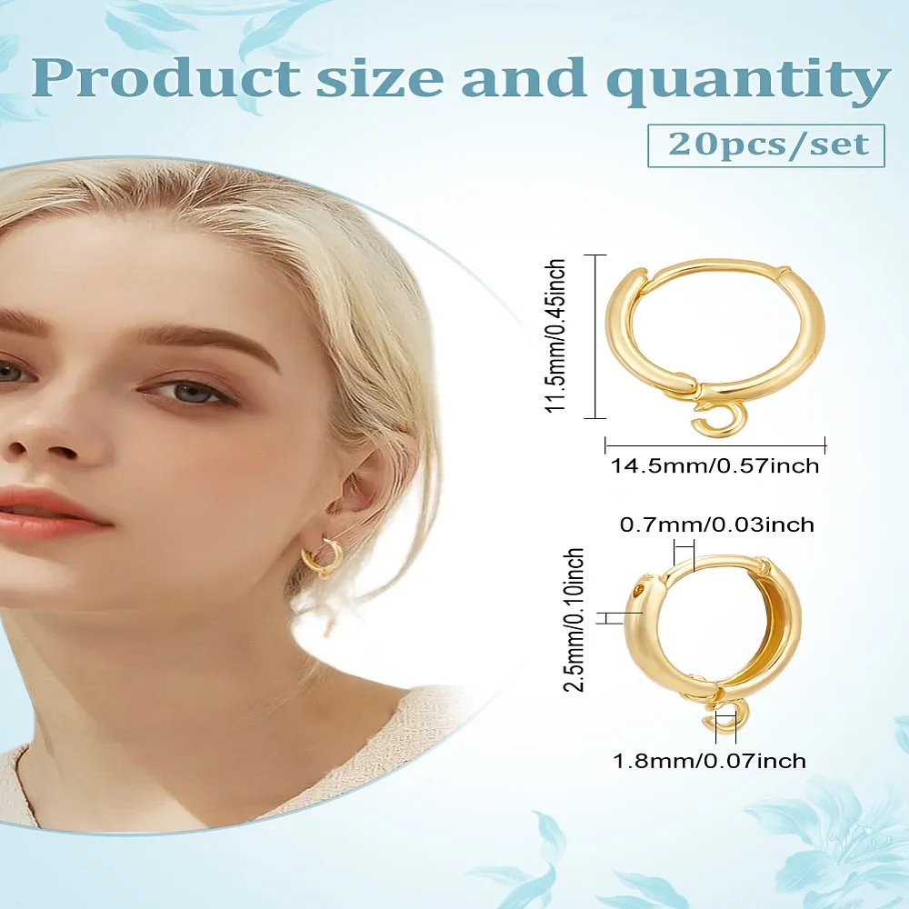 1 مجموعة 20 قطعة النحاس Huggie هوب القرط النتائج مع حلقة 14.5x11.5x2.5 مللي متر ثقب: 1.8 مللي متر دبوس: 0.7 مللي متر #2