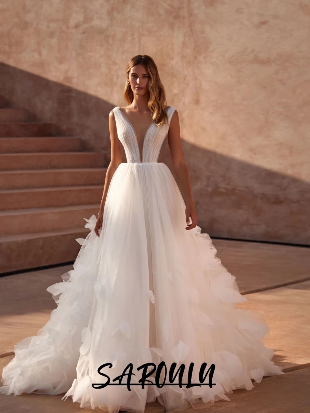 

Sexy Sheer Fantasy Bridal Dress 2026 Lightweight Tulle A Line Corset Wedding Gown Ruffled Customized For Destination Weddings