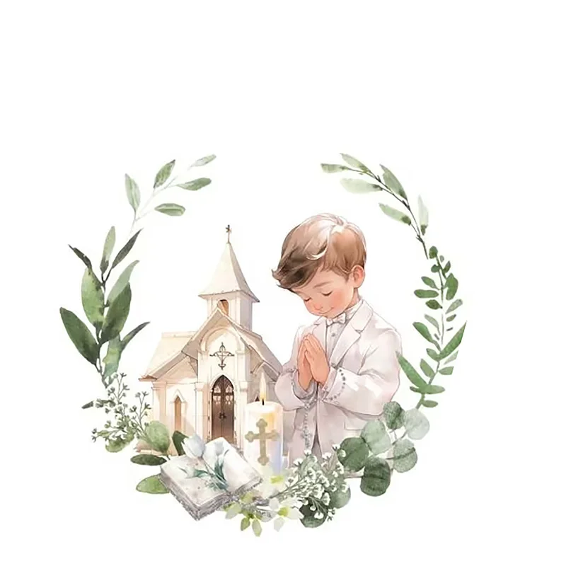 5pcs Eucalyptus Floral Wreath Bible Praying gift bags boy girl 1st First Holy Communion decoration thank you welcome present