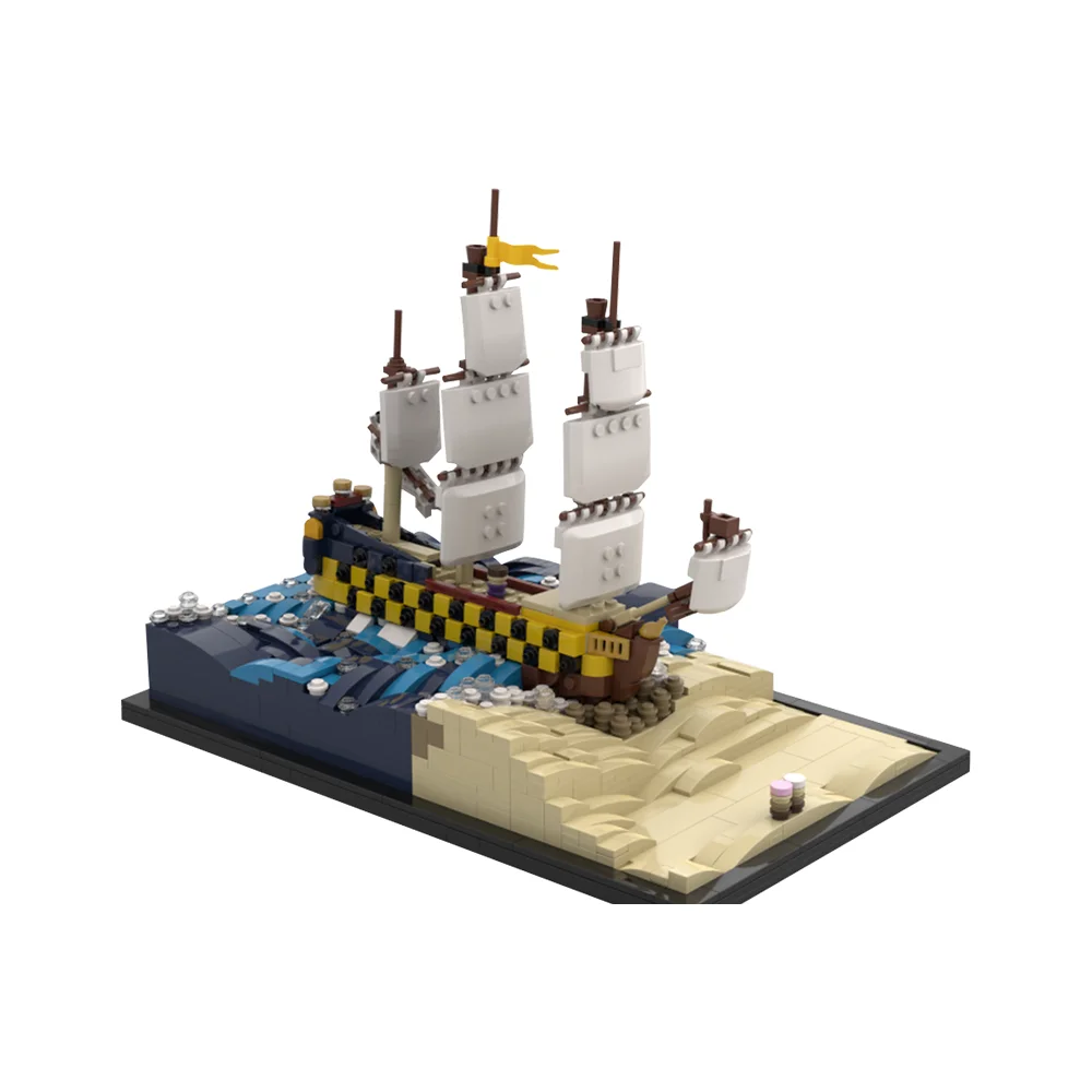 Gobricks MOC The Unicorn Breaches Through The Dunes Bricks Model Desert Ships Sailing Scene Building BlocksToy Gift Juguetes