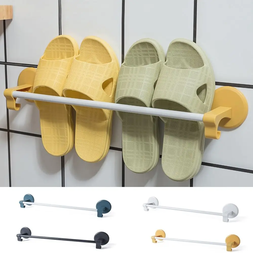 

Plastic Wall-Mounted Towel Rack Punch-Free Strong Load-Bearing Bath Towel Holders with Hooks Rust-Proof Slippers Rack Bathroom