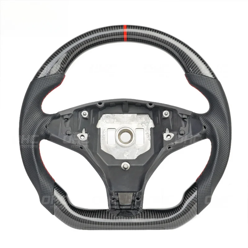 For Tesla MODEL S overseas version perForated leather carbon fiber flat-bottom sports steering wheel modification and u