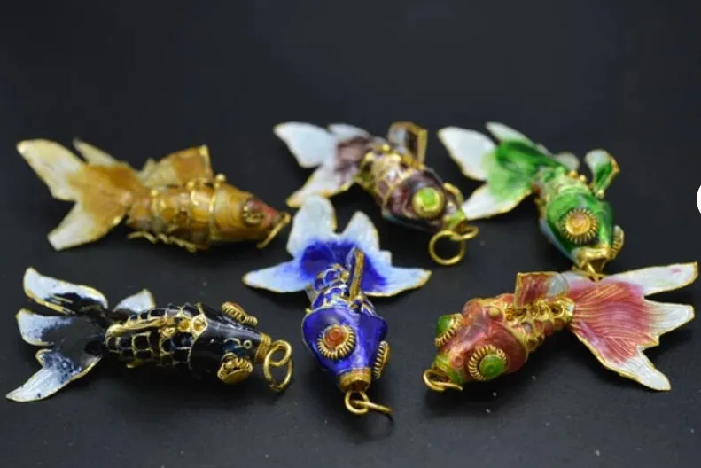 5pcs Bright Colors Chinese Enamel Wiggling Small 3.5cm Cloisonne Goldfish Fish Cute Charms Pendants For Fashion Earring Making