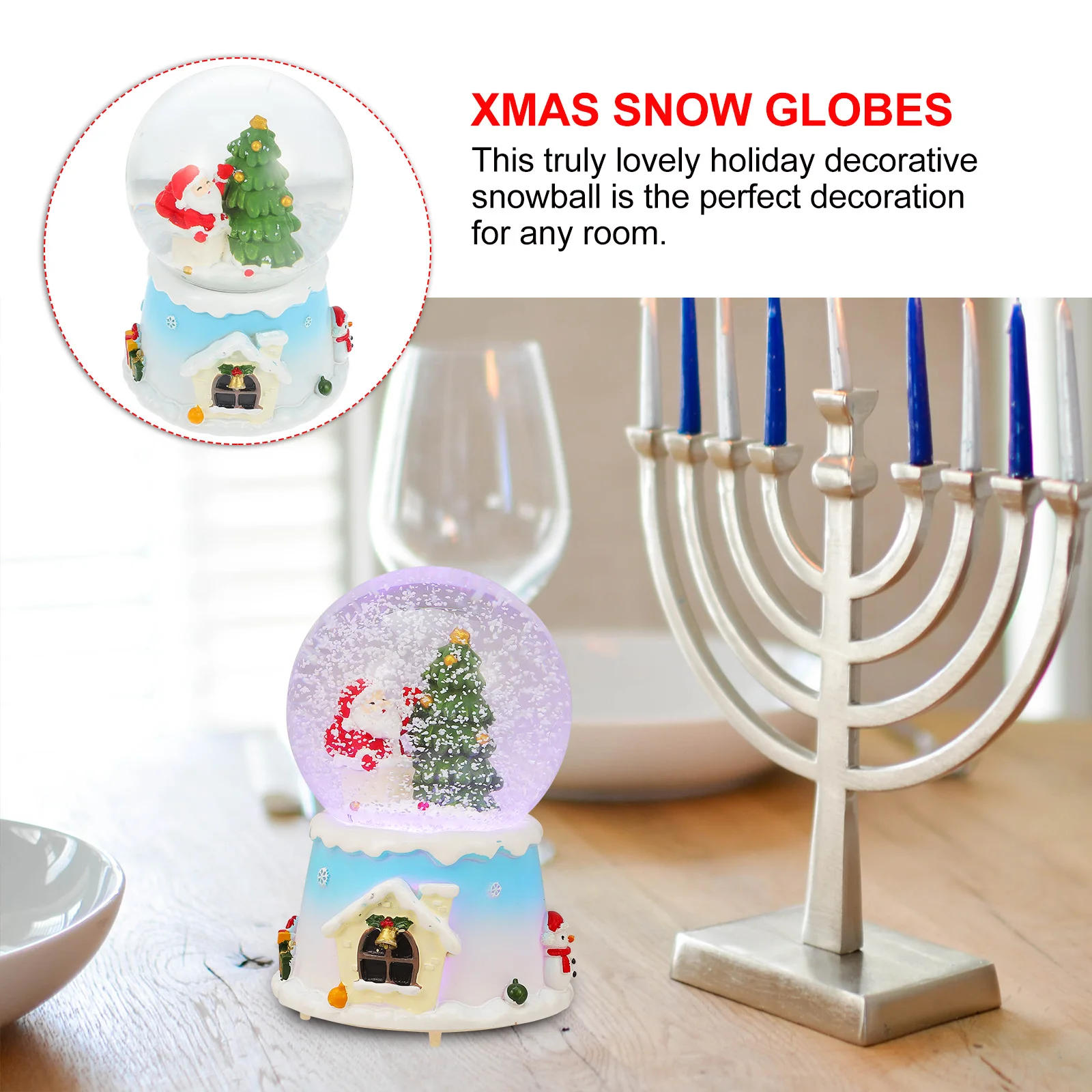 

1Pcs Musical Luminous Crystal Ball Resin Xmas Snow Globe Xmas Gift Christmas Ornament Desktop Decoration Luminous Snow Globe