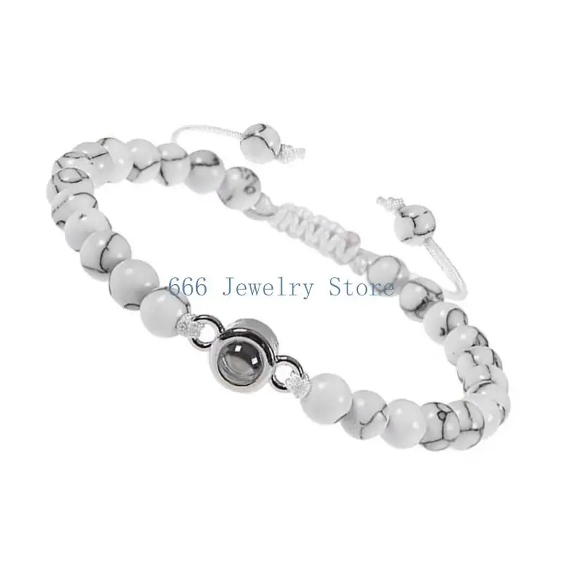 F2TD Unique Mattes Stone Bracelet with 100 Languages I Loves You Projection Designs for Romance Celebrations Ornament