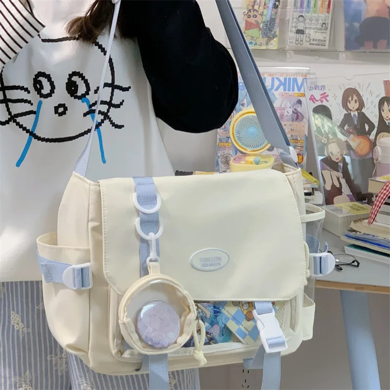 

Nylon College Student Crossbody Bag Flap Pocket Japanese Uniform Shoulder Bag Large Capacity Schoolbag For Teenage Girls Y2k Bag