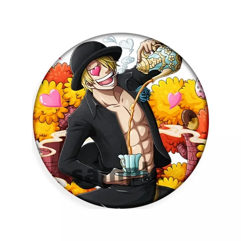 Cartoon Badge One Piece Luffy Zoro Nami Usopp Chopper Anime Round Tinplate Pendant Student Bag Decoration Couple Birthday Gift