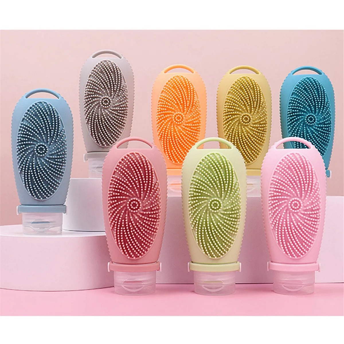 ขวดรีฟิลแบบพกพาสำหรับเดินทางทำจากซิลิโคนขวดแชมพูแปรงทำความสะอาดผิวหน้าขวดโลชั่นภาชนะใส่เครื่องสำอาง