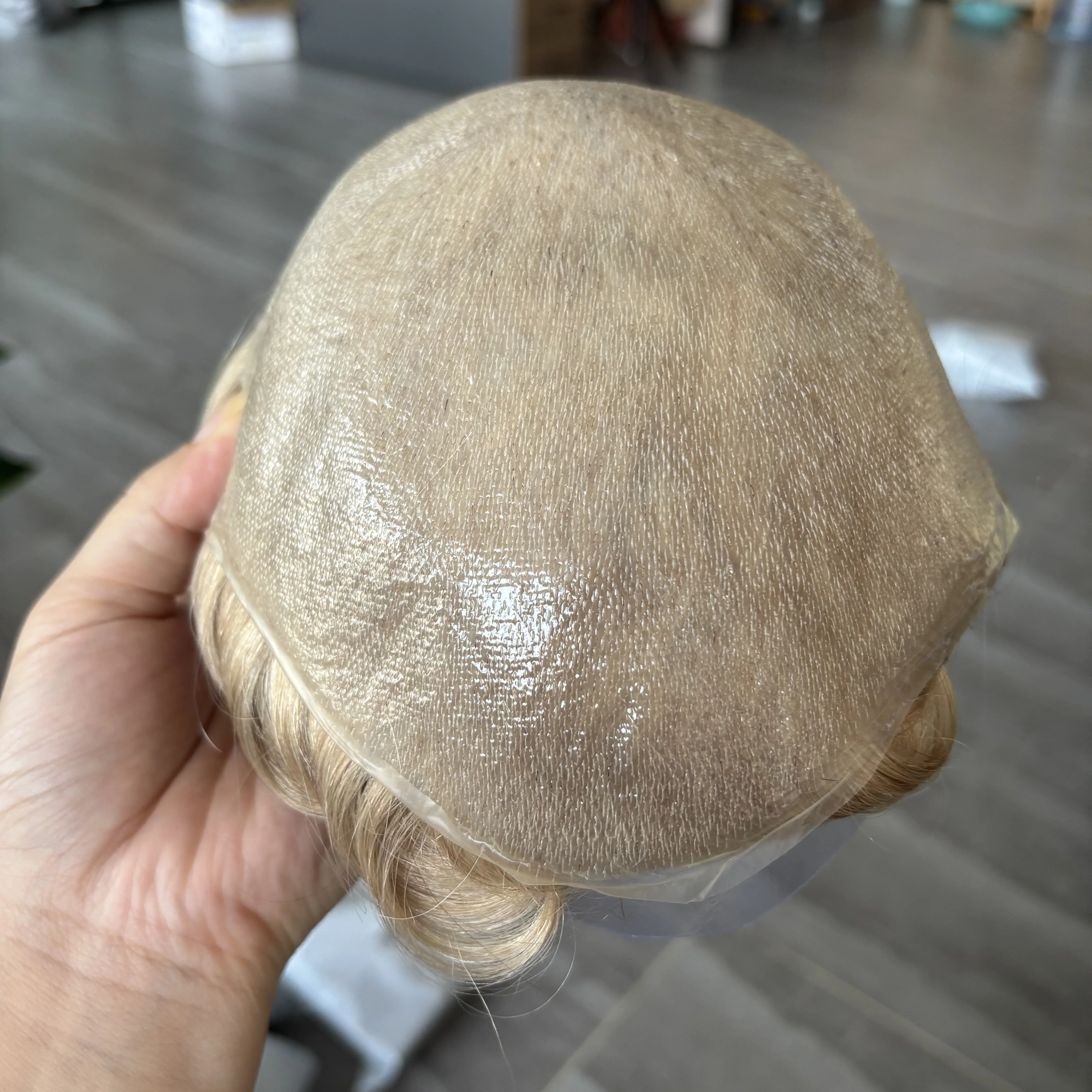 الأوروبي # 22R العسل شقراء 30 مللي متر متموج 100% شعر الإنسان رجل الباروكات شعري طبيعي رقيقة جدا 80 الكثافة خفيفة الوزن الشعر المستعار #6