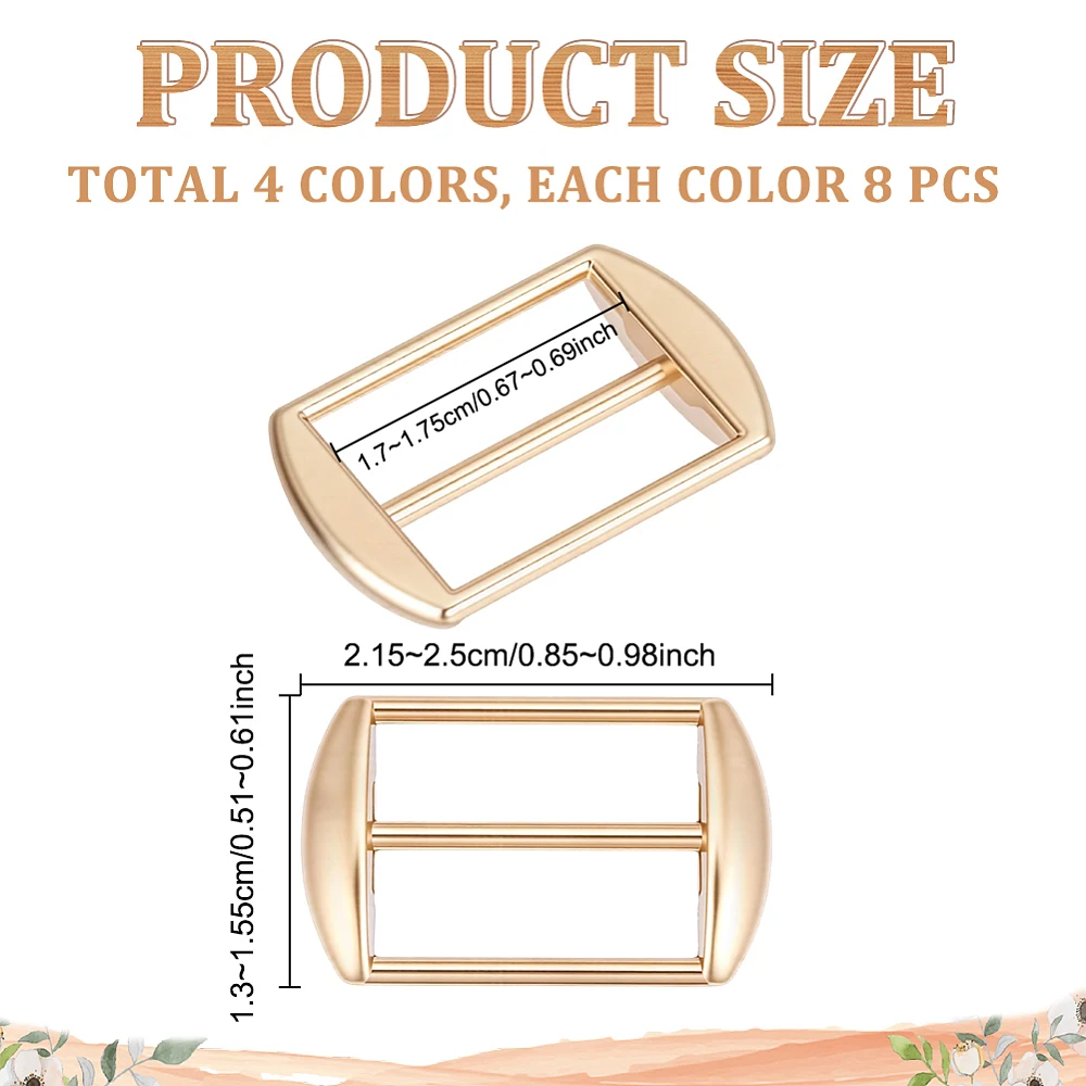 32pcs 4 Color Alloy Tri-Glide Slide Buckles 4 Colors Metal Adjustable Buckle Fasteners for Hat Purse Bag Backpack Making view 2