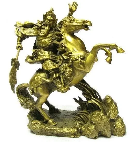 Chinese BRASS brass Dragon Warrior Guan Gong/ Yu on horse 7