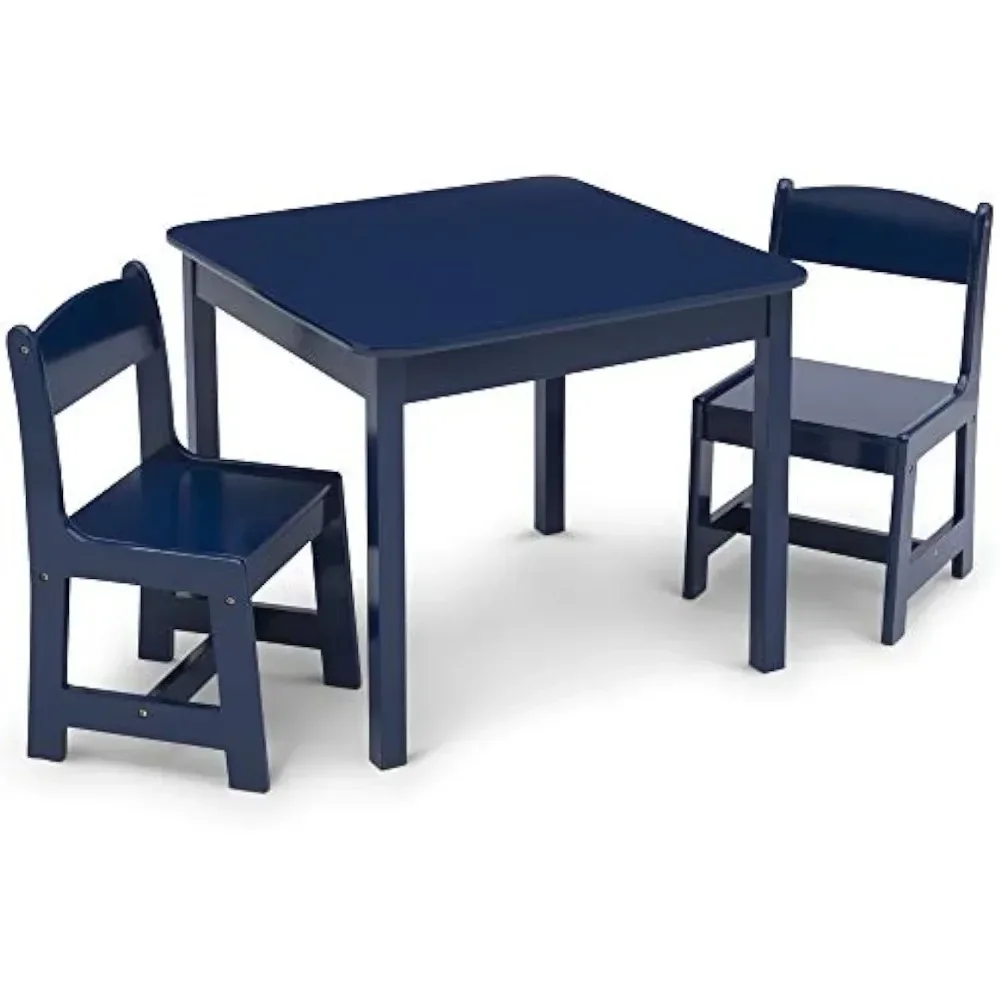

durable Kids Wood Table and Chair Set (2 Chairs Included) - Ideal for Arts & Crafts,Snack Time,Homeschooling,Deep Blue