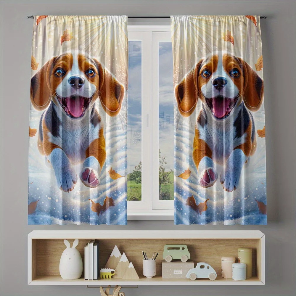 Cute Puppy Dog Curtain Window Drapes Photo Print Nursery Room Decor Curtain for Kids Bedroom